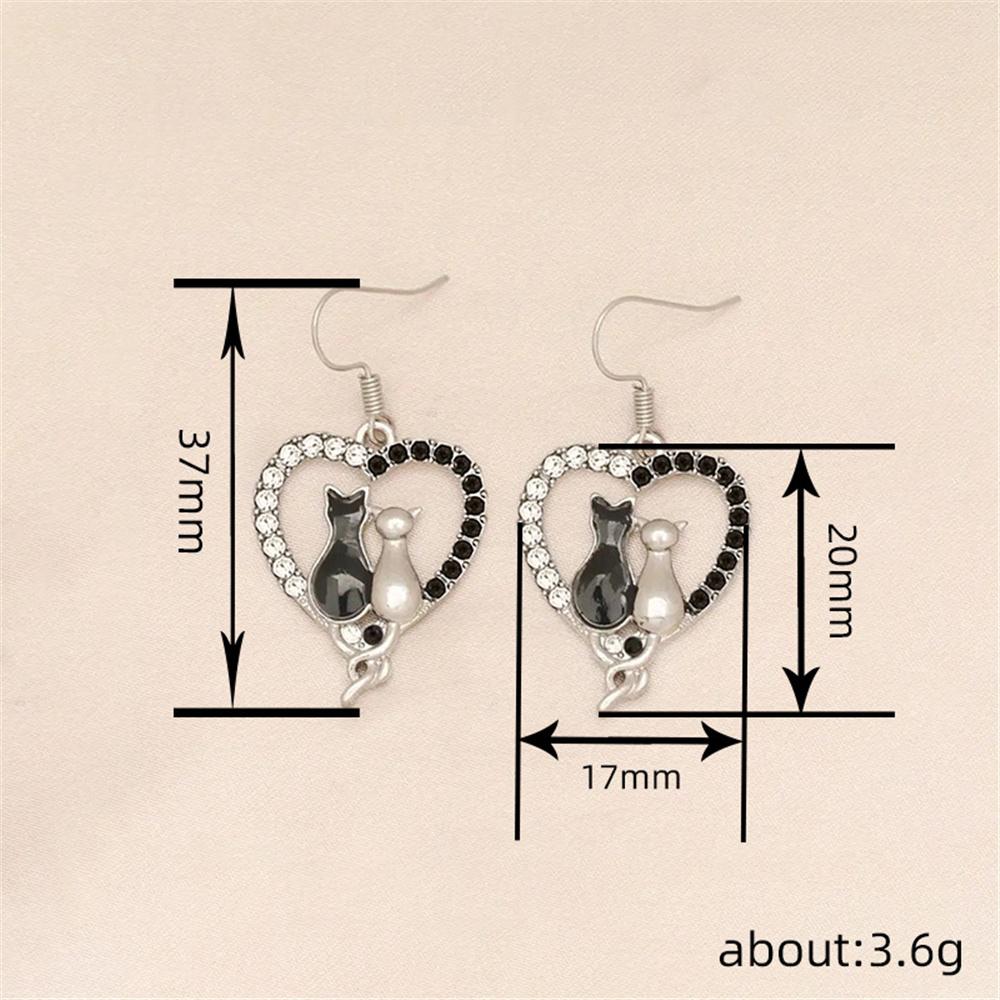 Charm Female White Black Zircon Stone Cat Animal Drop Earrings Cute Trendy Bridal Silver Color Dangle Wedding For Women