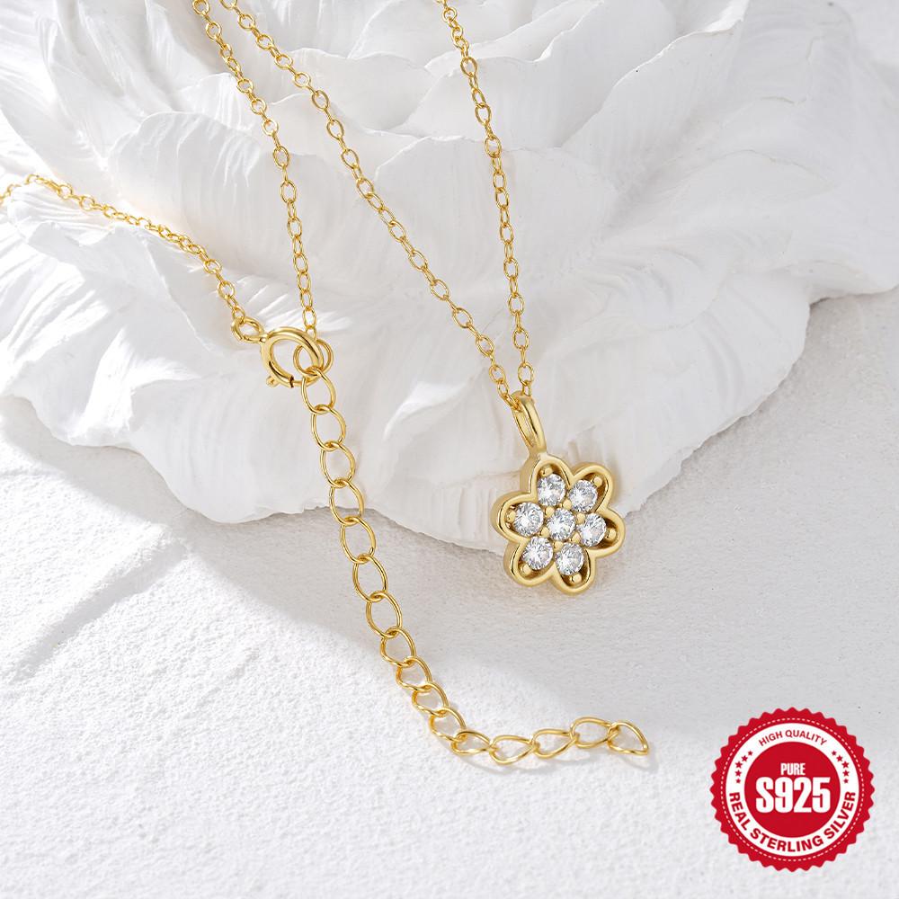 S925 Silver Diamond Flower Necklace Women'S Light Luxury High-End Niche Design Collarbone Chain Commuter Office Worker Accessories
