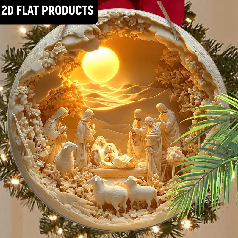 Wooden Decor Wood Round Sign - Holy Family Jesus, Maria, Joseph -for Door, Wall, Home, Room, Farmhouse, Street, Shop, Garage, Bar, Garden, and Coffee