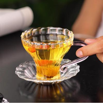 Tasse à thé en verre à rayures simples, style européen, avec plateau, en verre borosilicate, haute température
