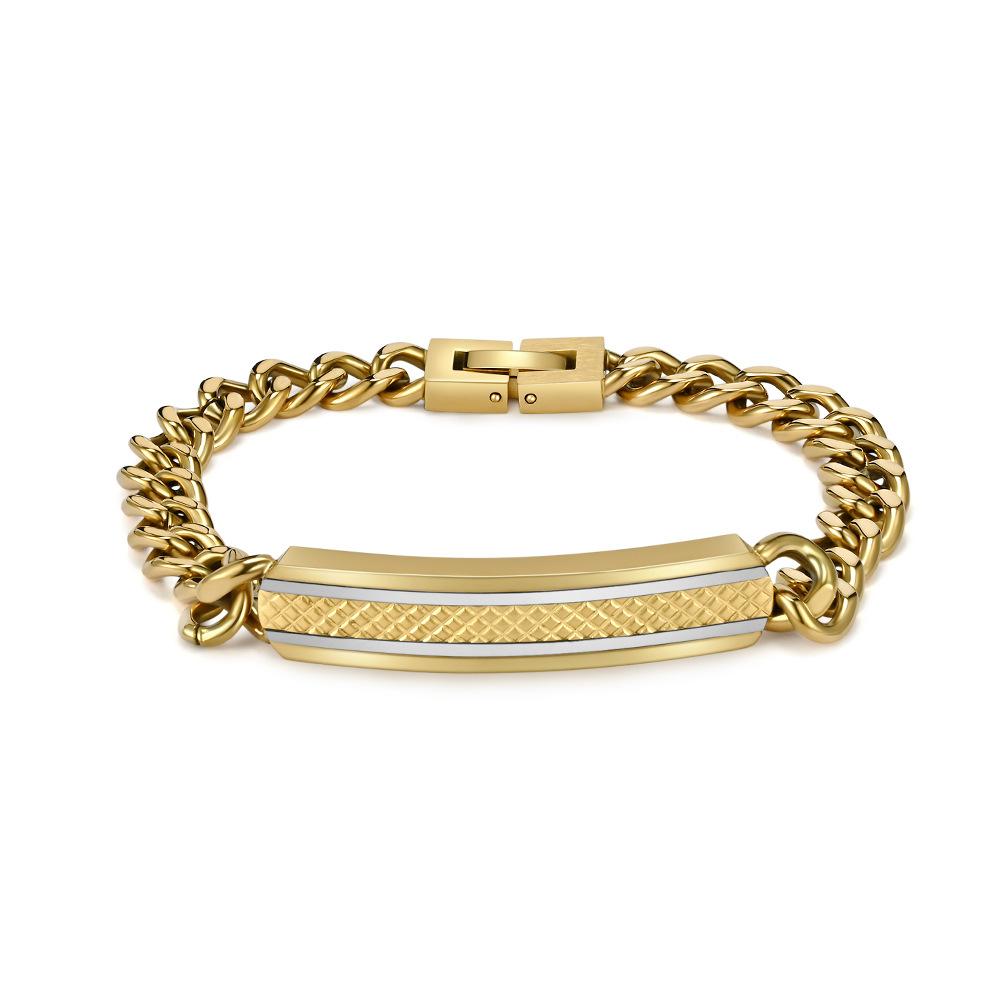 Men's Stainless Steel Plaid Brushed Bracelet Light Luxury High-end Design Simple Hidden Buckle