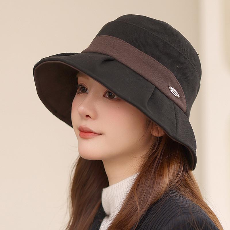 

Fisherman Hat Winter Folded Patchwork Cotton Wide Brim Sunshade For Women чёрный
