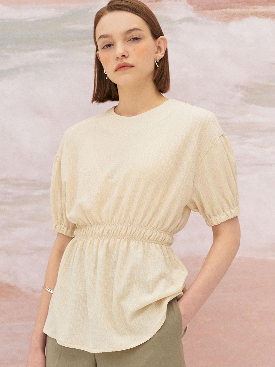 Ed Mang 5S Puff Sleeve Banded Blouse - Ivory Free Size