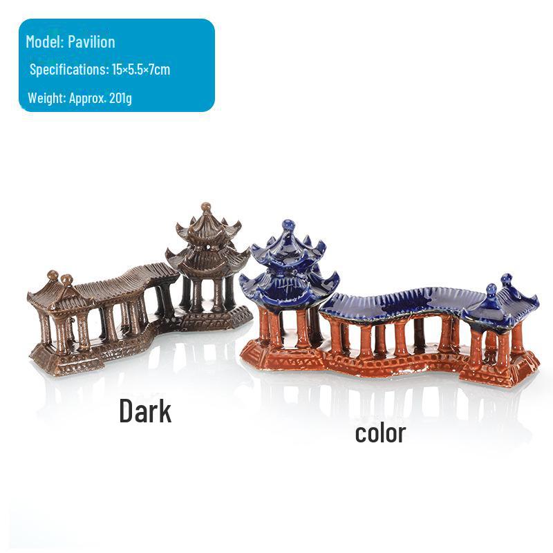 Akvárium Krajina Dekorace: Kamenná skalka absorbující vodu a ozdoba z keramického pavilonu na bonsai