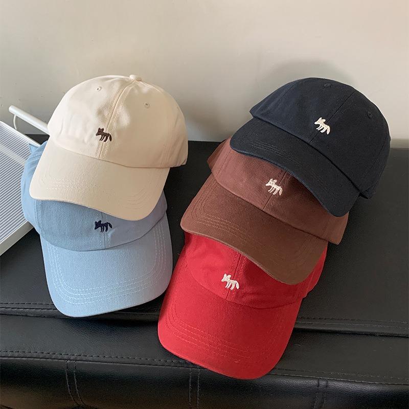 Cute Little Fox Embroidered Baseball Cap for Women's Summer New Wide-brimmed Face Small Sunscreen Sunshade Cap