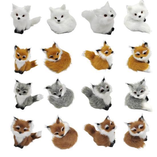 Niedliche Simulation Fuchs Lieblich Realistisch Mini Tierfigur Plüschtier Ornament Kunststoff Kunstfell Fuchs Figuren Tiermodell Ornament Autodekoration