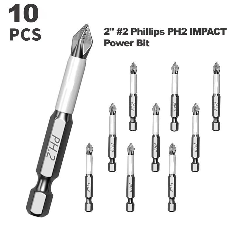6/12PCS Magnetic Screwdriver Bit Set 1/4 Inch PH2 Anti-Slip Shockproof Drill Bit Heavy Duty Impact Screwdriver