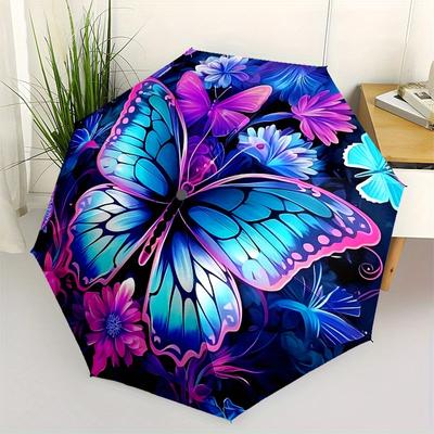 Colorful Butterfly Garden Umbrella, Portable 3-Fold Umbrella for Men & Women,Christmas Gift ES238
