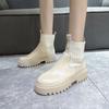 Damen Schuhe Mode Mid-calf Slipper Damen Stiefel Dicksohlige High Heels Winter Damen Stiefel Schuhe mit runder Zehenpartie für Damen