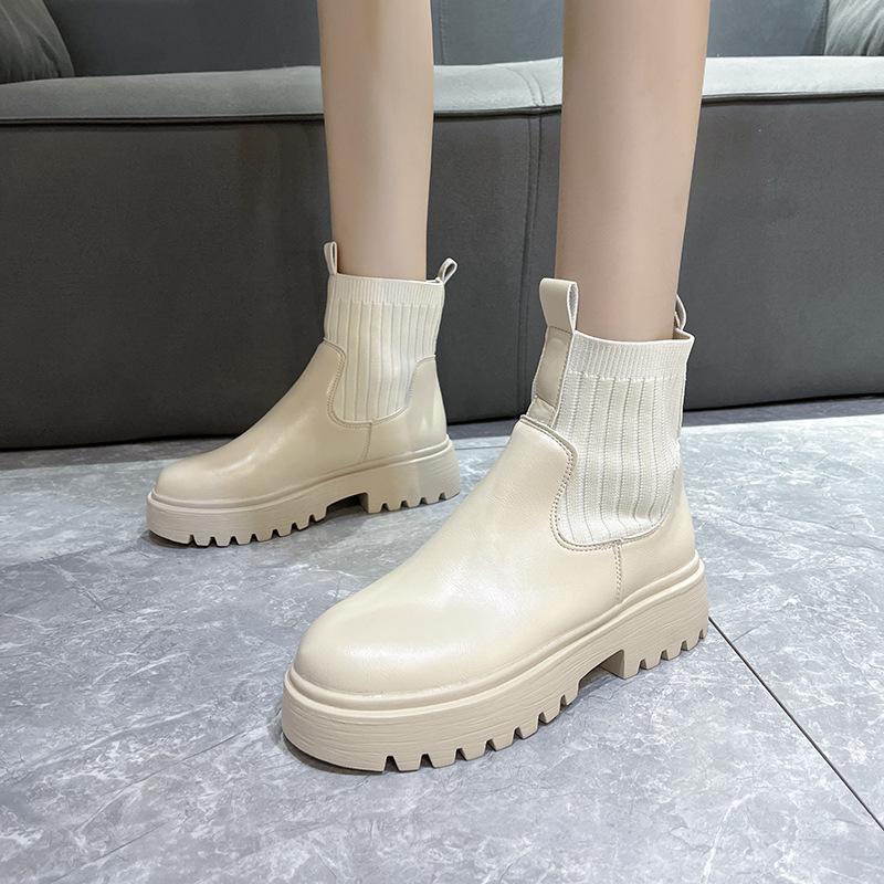 Damen Schuhe Mode Mid-calf Slipper Damen Stiefel Dicksohlige High Heels Winter Damen Stiefel Schuhe mit runder Zehenpartie für Damen