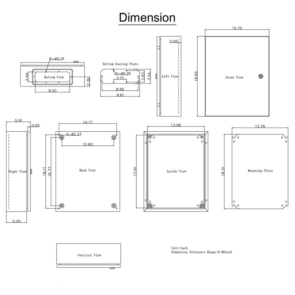 NEMA Steel Enclosure, 20 x 16 x 6\'\' NEMA 4X Steel Electrical Box, IP66 Waterproof & Dustproof, Outdoor/Indoor Electrical Junction Box, with Mounting