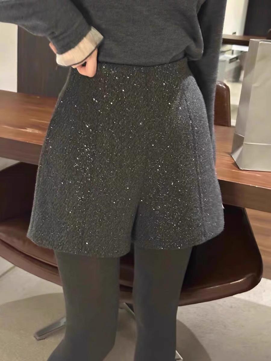 

Шерстяные шорты А-силуэта с высокой посадкой Звездное небо - Весенние повседневные шорты с широкими штанинами для женщин плюс-сайз Large серый