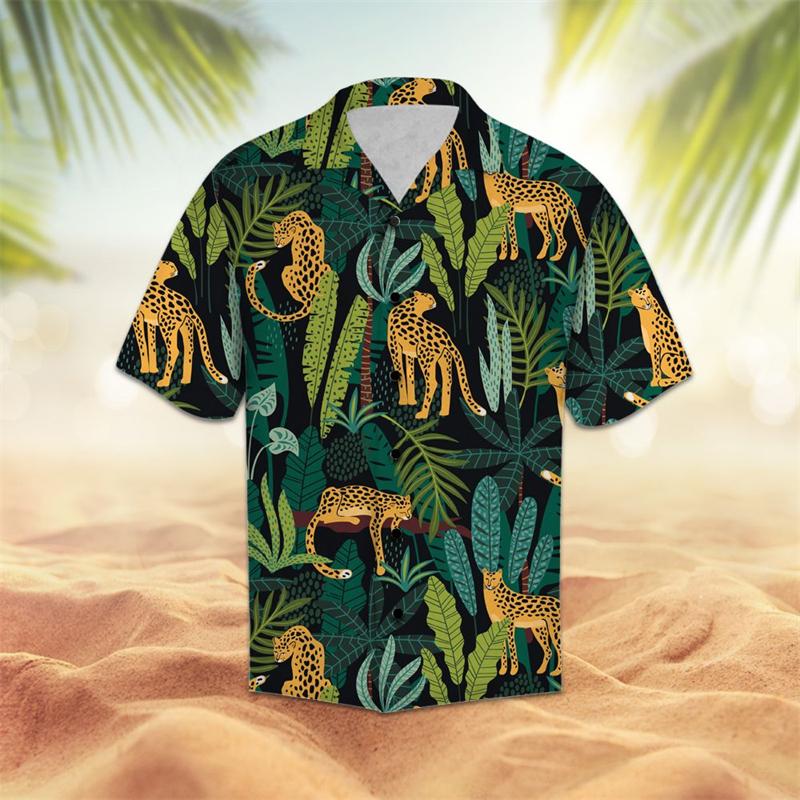 Herren Leopardenmuster 3D Sommerhemd, Locker und Atmungsaktiv Kurzarmhemd für den täglichen Gebrauch und den Urlaub ... 3XL black