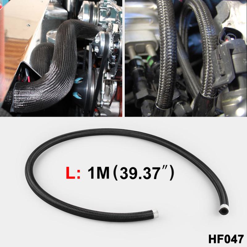 1m AN4-AN12 Oil Cooling Pipe Nylon Braided Pump Gas Ethanol Fuel Hose Kit - Black