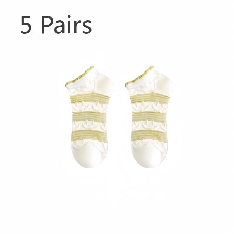 5 Pairs of Women's Summer Ultra Thin Anti Odor Breathable Pure Cotton Non Slip Heel Socks