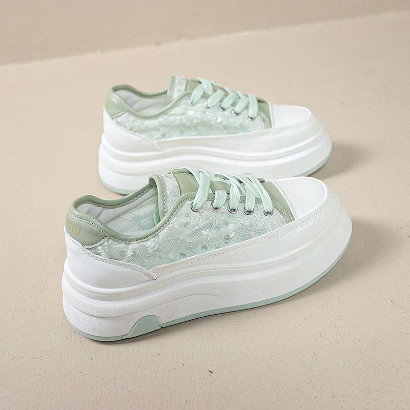 

Guofeng mesh embroidery breathable sequins casual summer new thick-soled cm fashion shoes 40 светло-зеленый
