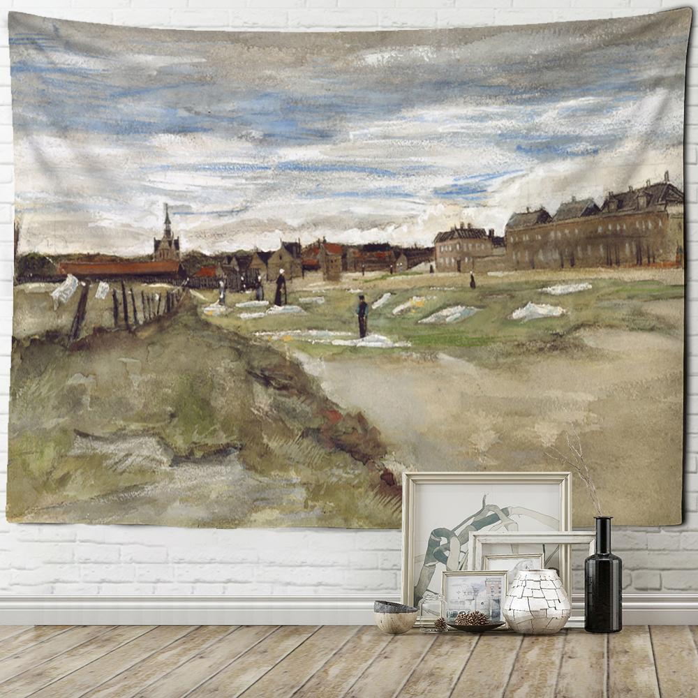 Oil Painting Farmland Tapestry Wall Hanging Hippie Psychedelic Witchcraft Van Gogh Abstract Art Home Decor