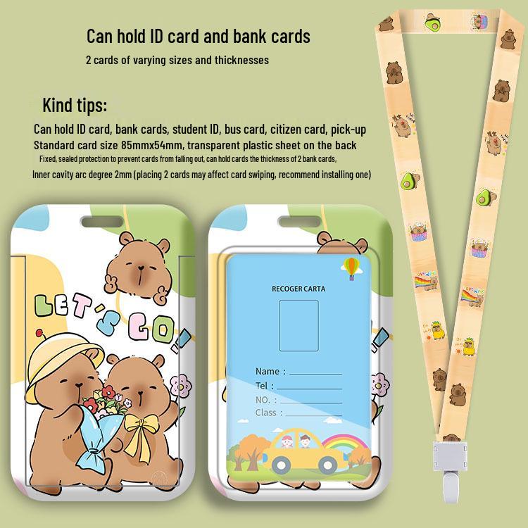 Capybara Cartoon ID & Card Holder Lanyard for Campus, Bus, Subway, and Badge