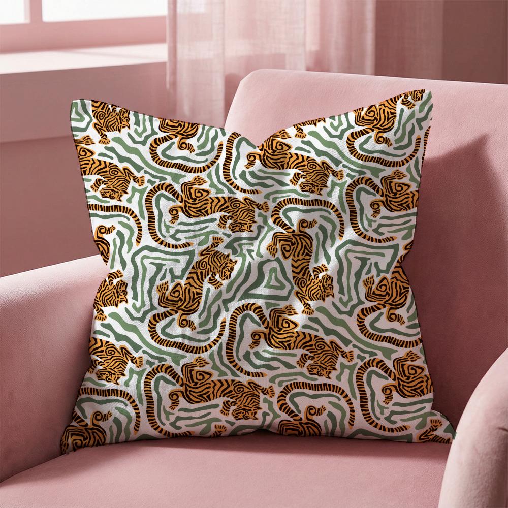 Tropical Tiger Pattern Cushion Cover Multi-Scene Pillow Cover for Home & Car - Reversible, Soft & Durable for Daily Use