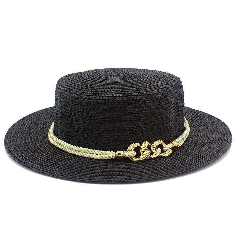 European and American spring and summer sunscreen metal buckle accessories sunshade jazz straw hat fashion celebrity vacation beach top hat