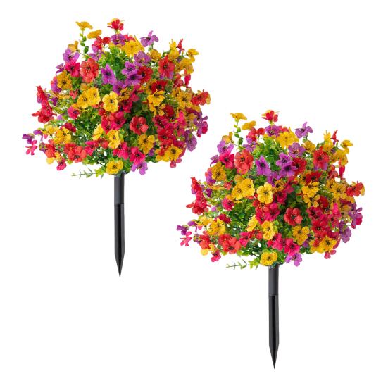 2 Pcs Artificial Violet Ball 23.6" Topiary Trees with Ground Spikes Realistic Fake Shrubs with Violet Blooms for Indoor Front Porch Outdoor Decor