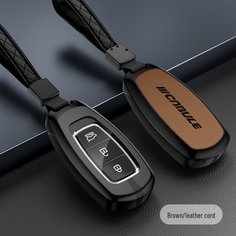 Bilnyckelskydd för Beijing Hyundai Mistra, Elantra, ix35, Festa, ix25 - Metall-läderväska med spänne.