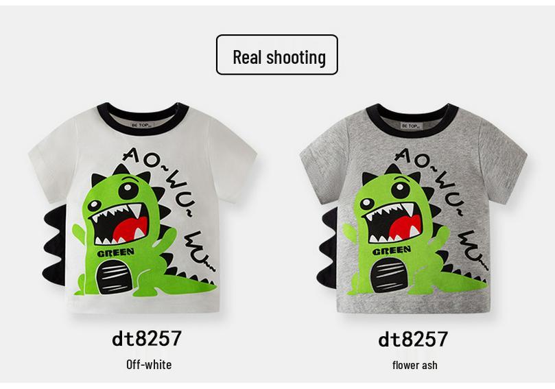 Betop Kids' Korean Style Dinosaur Cartoon Short Sleeve T-Shirt