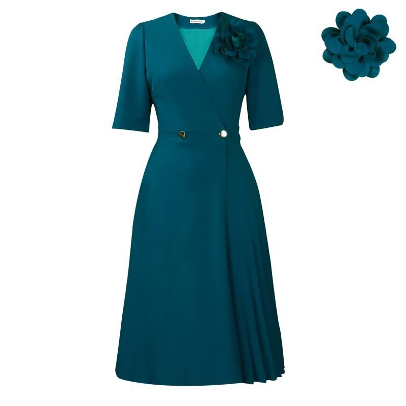 

Women s Clothing Summer V-neck Fashionable Short-sleeved Pure Color Elegant Pleated African European American Dress XXL