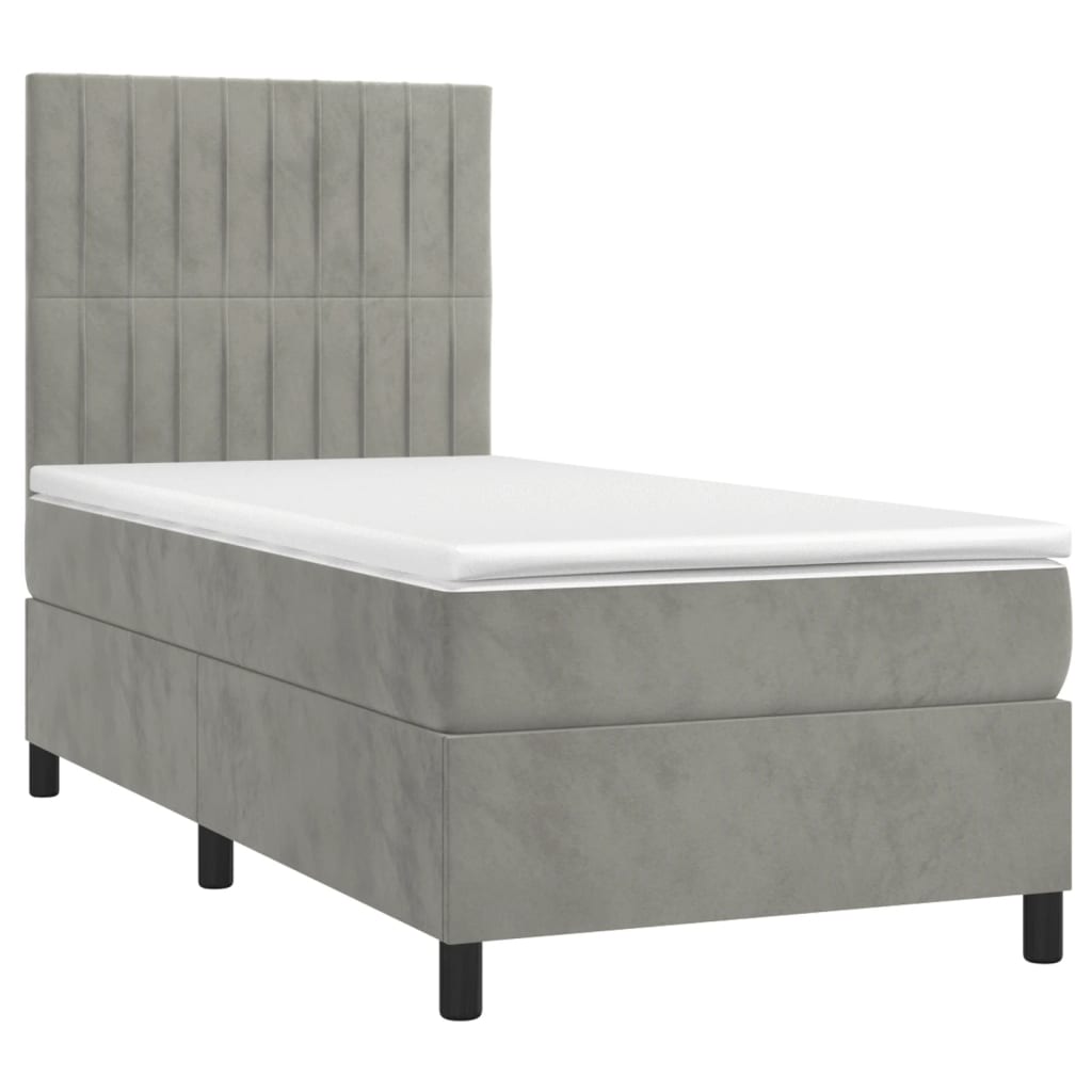Vidaxl Letto Continentale Con Materasso, Grigio Chiaro, Velluto, 90X190 Cm