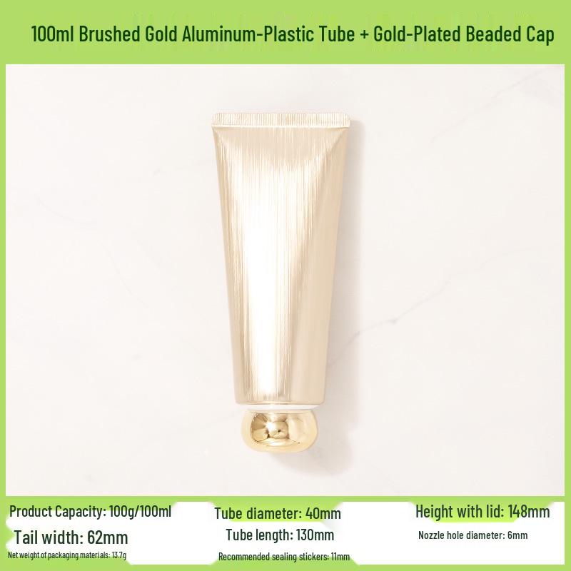 100ml/100g Brushed Gold & Silver Composite Soft Tube with Acrylic Cap - Empty Cosmetic Bottle