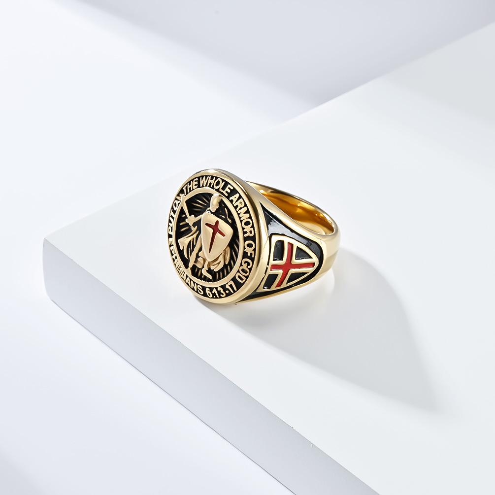 European and American Style Retro Templar Shield Cross Titanium Steel Ring
