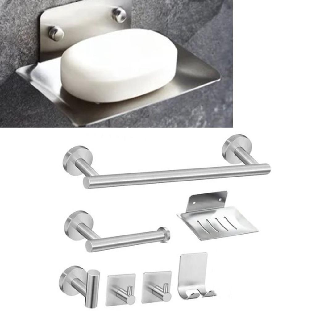 Bathroom Hardware Accessories Kit 7 Piece Towel Rack Tissue Holder Coat Hook Razor Hook Soap Tray Multifunction Hook Set