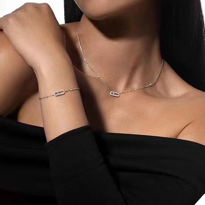 Messika Women's 18k Rose Gold Dynamic Sliding Clavicle Necklace with Single Diamond and Full Diamond Design