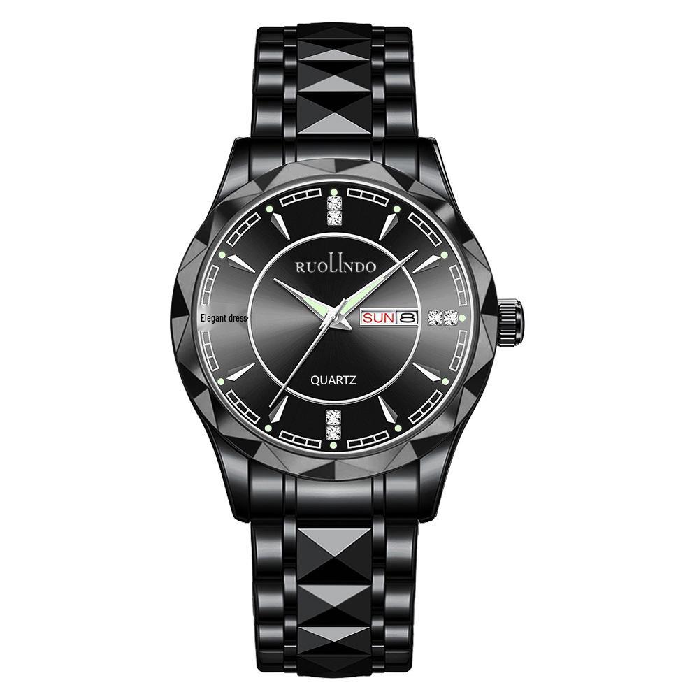 Niche Luminous Waterproof Men's Quartz Watch with Double Calendar and High-End Steel Band