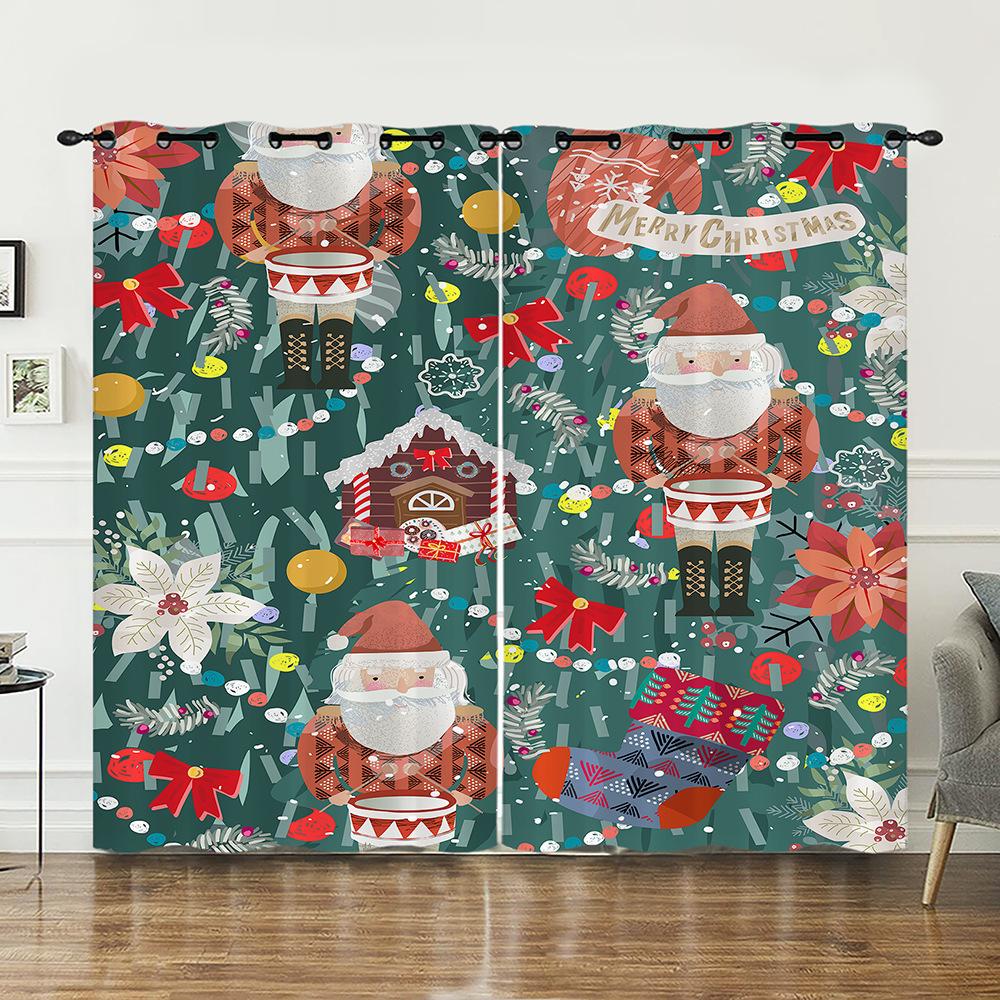 

Curtains Christmas Illustration 3D Digital Printing Blackout Curtain Perforated Bedroom Living Room 2pcs*97cm*114cm*2