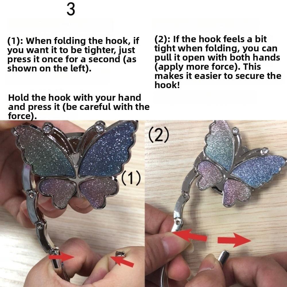 Portable Butterfly Desk Side Hook Heavy Duty Space Saving Bag Hook Foldable Desktop Decorative Purse Hanger Home Office Desk Use