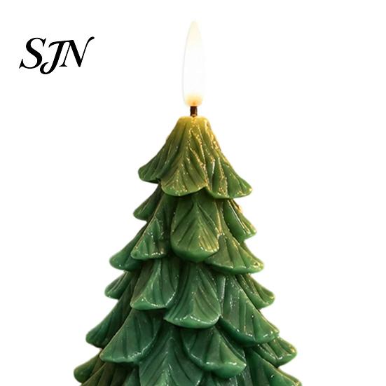 Snow Texture Candles Christmas Tree Candles, Flameless LED Flickering Wax with Remote Control, Led Flame Battery Operated Realistic Pine Decor
