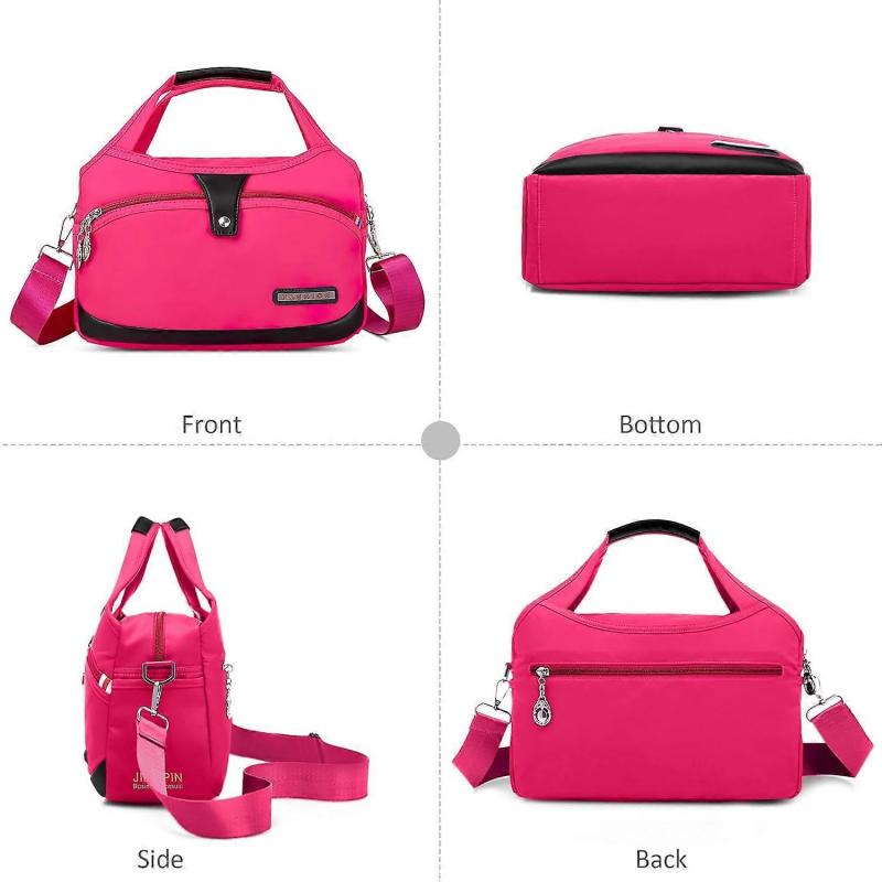 Womens Bag Nylon Waterproof Tote Bag Lightweight Travel Messenger Bag With Multi Pockets Casual Shoulder Bag Red