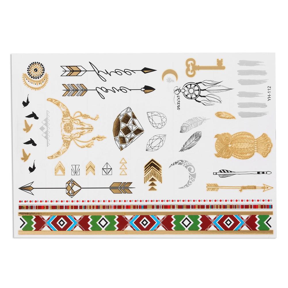 5pcs Mixed Metallic Golden Silver Colorful Pattern Temporary Disposable Tattoo Stickers