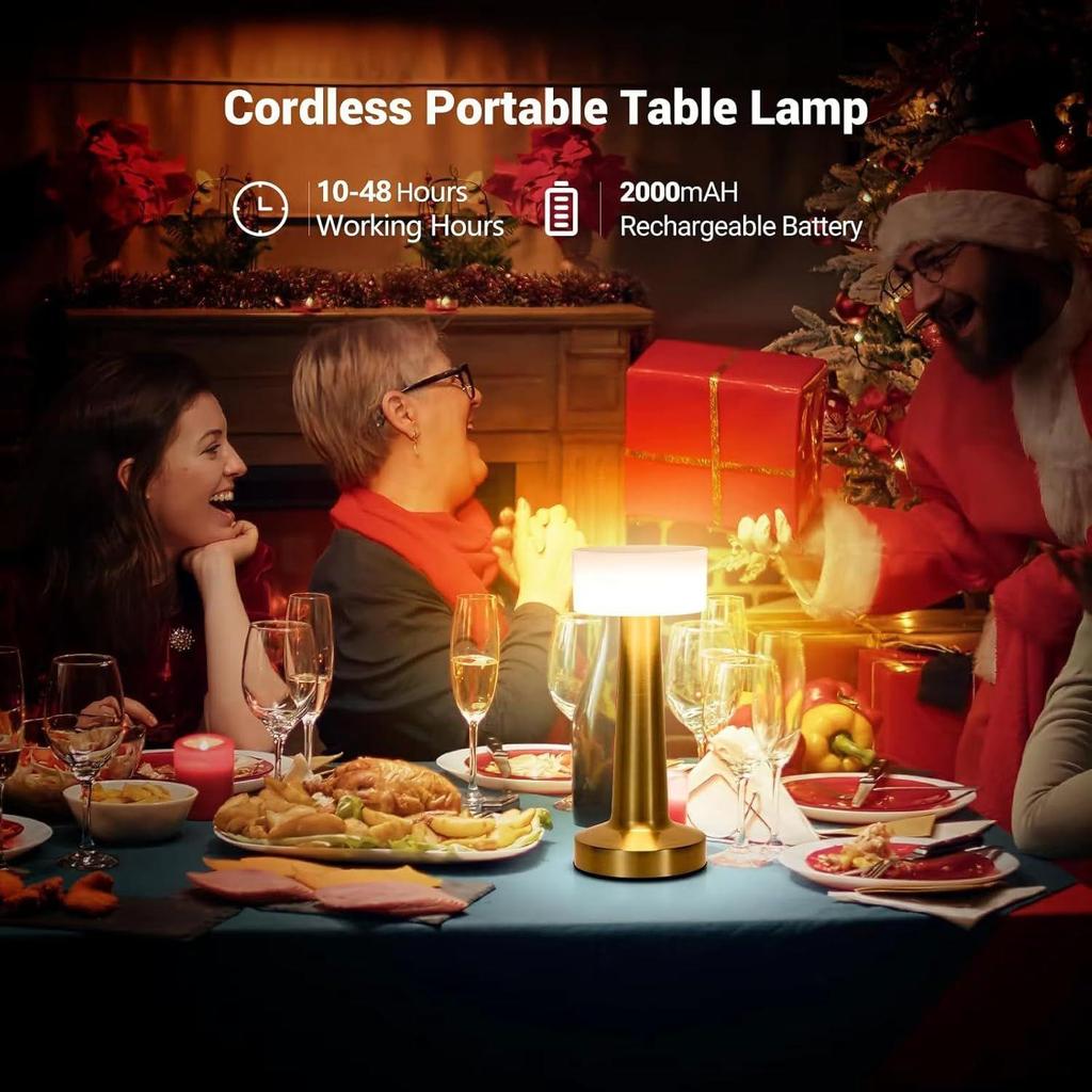Bar Gold Metall LED Tischlampe Wiederaufladbar mit Touchsensor, 3 Helligkeitsstufen, Gemütliche Warme Beleuchtung - Ideale Nachttischlampe oder Nachtlicht