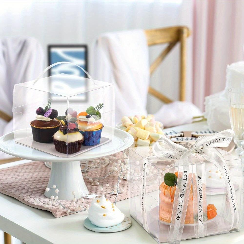 10pcs Transparent Cake Boxes: Foldable with Handles Perfect for Display & Gifting Bakery Delights
