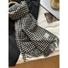 Retro plaid contrasting scarf women's winter warmth couple knitted scarf fringed shawl dual-purpose tide