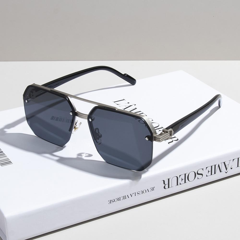 New classic metal square half-frame men's sunglasses fashion trend driving UV protection sunglasses