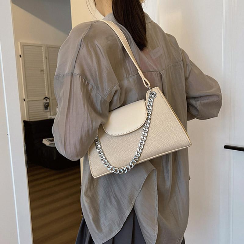 French Luxury Chain Underarm Bag for Women  Autumn New Texture PU Handbags Versatile Commute Female Crossbody Bags