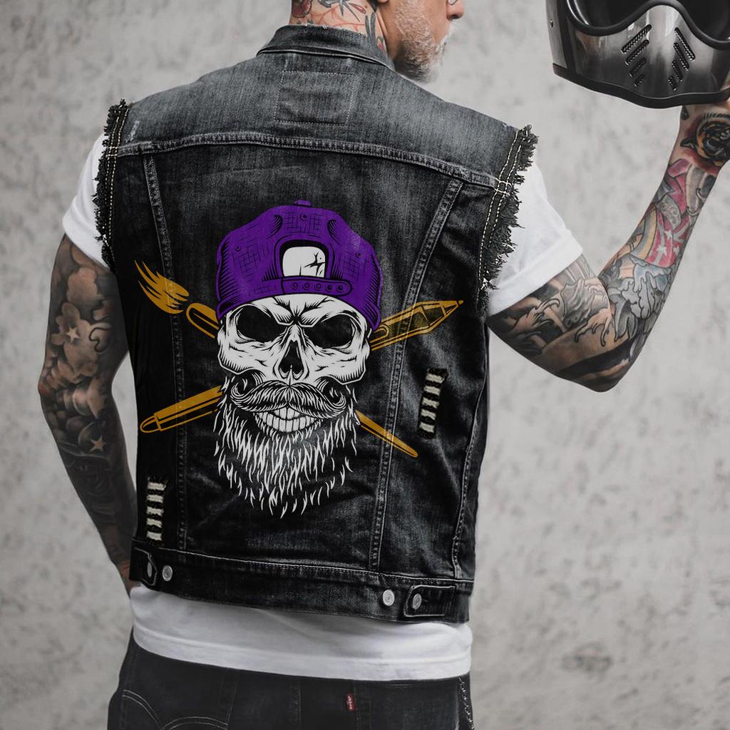 2031 Men's Fashion Punk Vest Men's Single Breasted Tank Top Leather Cowboy Vest Men's Coat