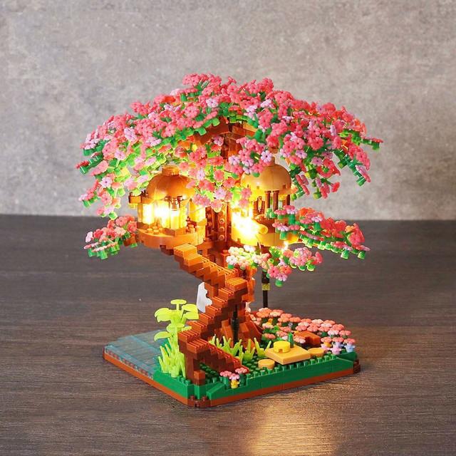 Sakura Tree House Building Blocks Diamond Blocks Japanese Street View Cherry Blossom Model Toys Micro Bricks Toys For Girls Gift