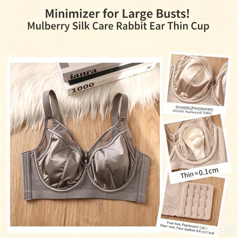 Satin Silk Thin Bra with Soft Underwire To Prevent Sagging and Support Large Busts