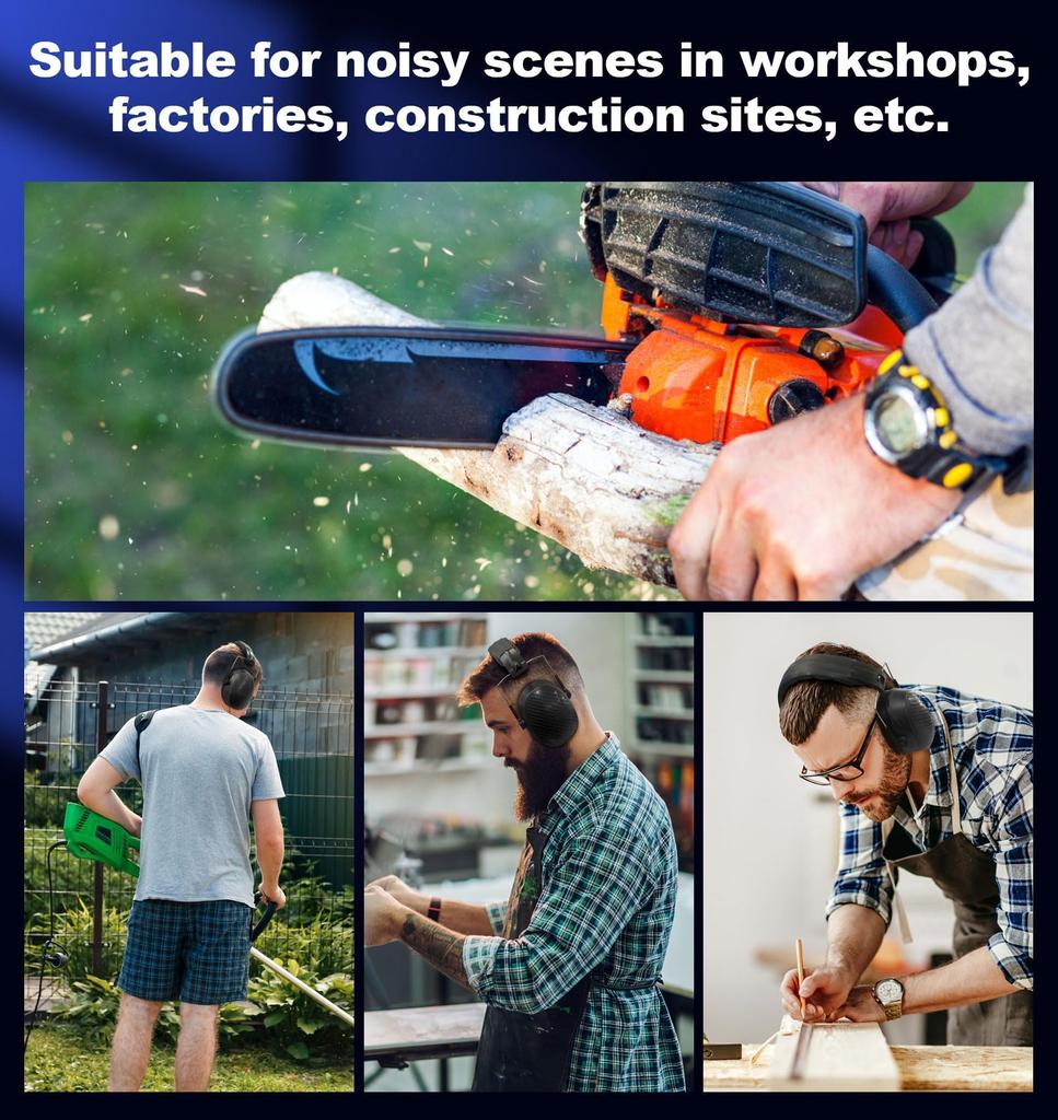 EM038 Ear Protection Safety Earmuffs for Mowing 28dB Noise Passive Hearing Compact Folding Headset for Power Black [PROHEAR] Lawn, Reduction,