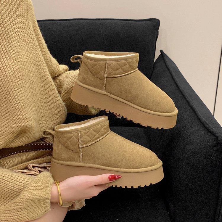 Zhou Dongyu Has the Same Style~ Uncle's Wool Integrated Velvet Thick-soled Snow Boots Women's 2025 Winter Cotton Shoes Short Boots