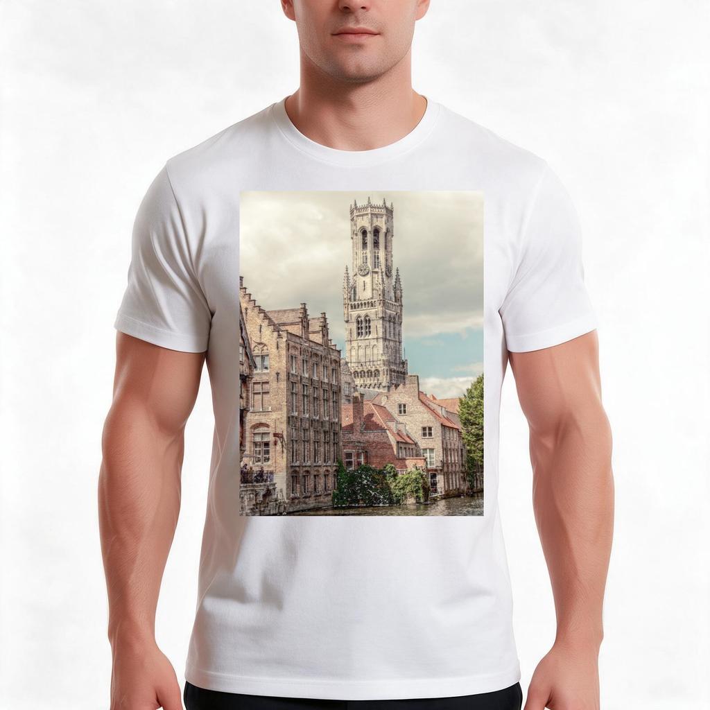 Belfry The Tower Bruges RoUnisextic Canal TShirt Summer Casual Cotton Tee Oversized Streetwear Tops Vintage Graphic Print